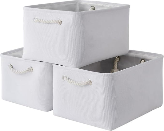 Storage Basket for Gifts Empty - Large 3 Pack 15.7x11.8x8.2 inch Storage Basket for Organizing with Handles, Canves Storage Bins for Organizer Closet Toy Cubes Gift (White) by TheWarmHome