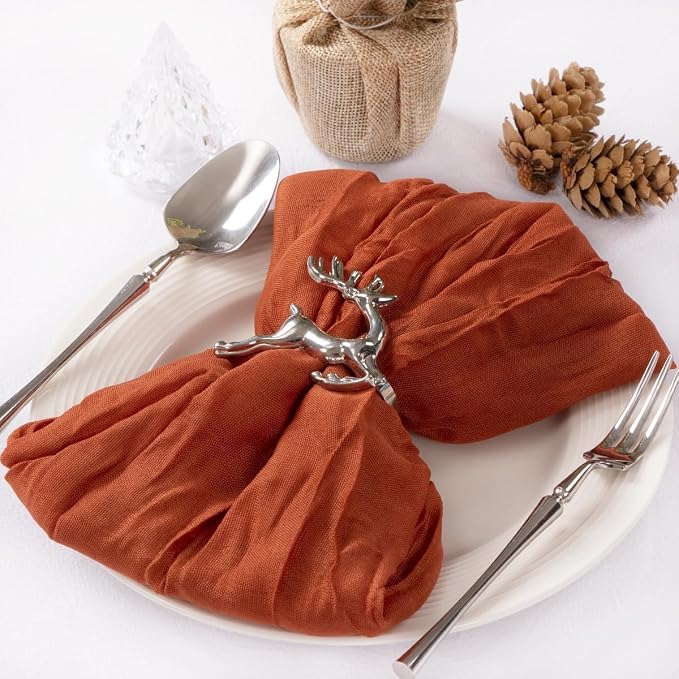 Cloth Napkins Set of 10 21"x21" Reusable Cheesecloth Napkins Terracotta | Boho Rustic Dinner Napkins Washable Gauze Table Napkins Cloth Hemmed Edges for Wedding Bridal Shower Family Gathering Decor - Image 2