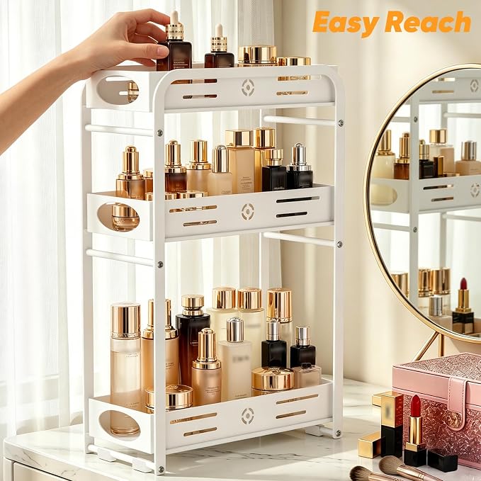 Aduanbang 3-Tier Counter Organizer Shelf, Metal Spice Rack for Kitchen, Vanity, Coffee Area and Home Office, (White, 3 Tier) - Image 6