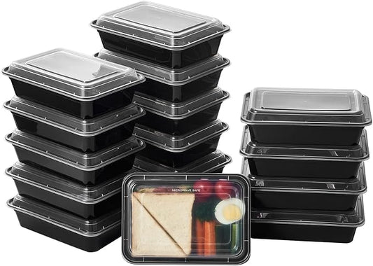 Jaluxing 32 oz 50Pack Plastic Meal Prep Food Storage Containers with Lids Reusable 1 Compartment To Go Lunch Box Black Extra Large &Thick Microwave Freezer Safe BPA Free Stackable (Formerly FULING) by JALUXING