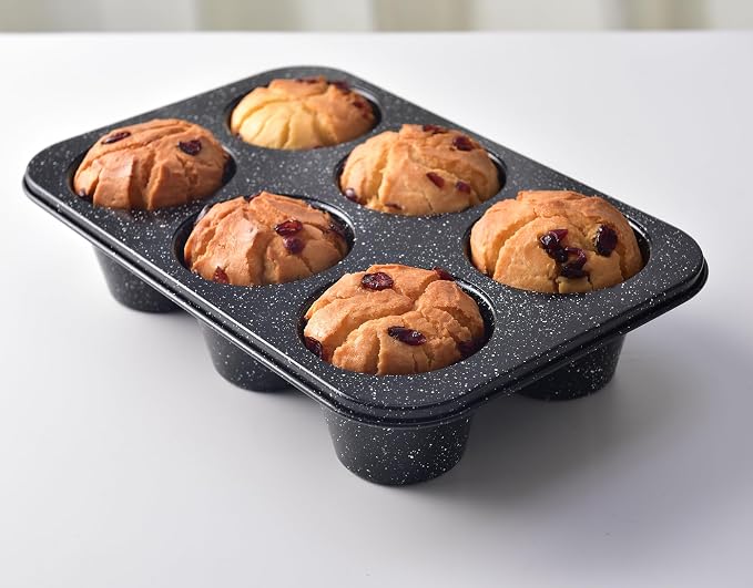 Monfish Jumbo muffin pan 6 Cup, deep muffin pan extra large cupcake tin black granite finish carbon steel baking pan 3.5dia x3 inch cup - Image 5