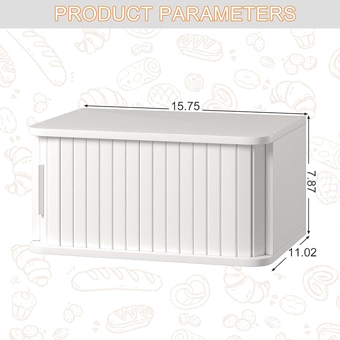 WOWLIVE Roll Top Bread Box for Kitchen Countertop, Bamboo Bread Storage | Airtight Bread Containers, Large Bread Bin with Sliding Door for Loaves, Bagels, Countertop Storage Cabinet, White, Medium - Image 3