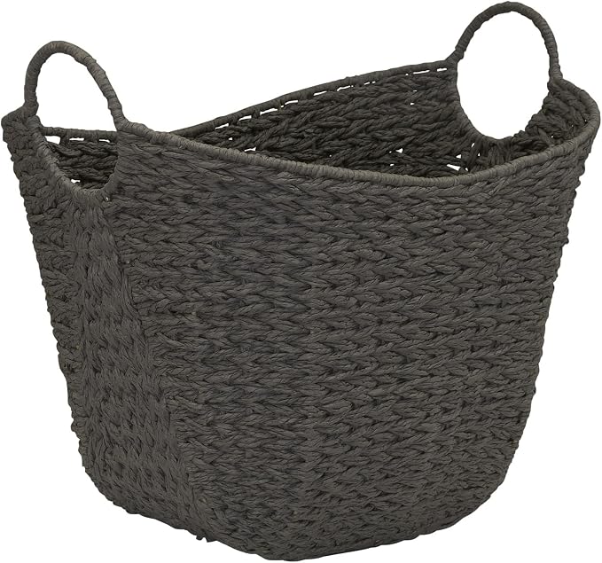 Household Essentials Handwoven Paper Rope Storage Basket with Metal Frame and Handles, Gray by HouseholdEssentials
