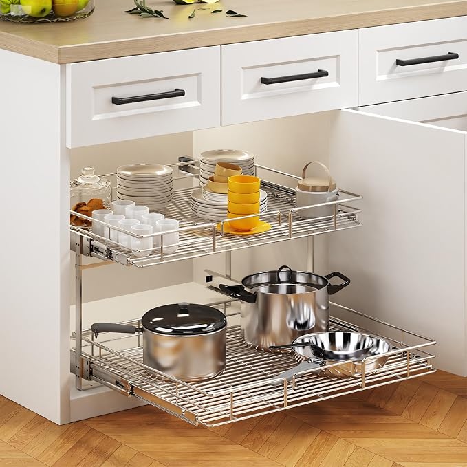 2 Tier Individual Pull Out Cabinet Organizer 31½" W x 21½" D, Heavy Duty Cabinet Pull Out Shelves, Slide Out Drawers Organization for Kitchen Cabinets Bathroom - Image 5