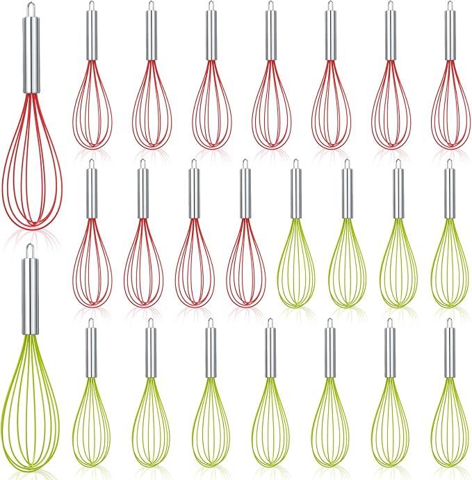 FoldTier 24 Sets 10 Inch Whisks Bulk DIY Fillable Whisk Gifts Colored Silicone Whisks for Cooking Heat Resistant Egg Beaters for Candy Holder Party Favors by FoldTier