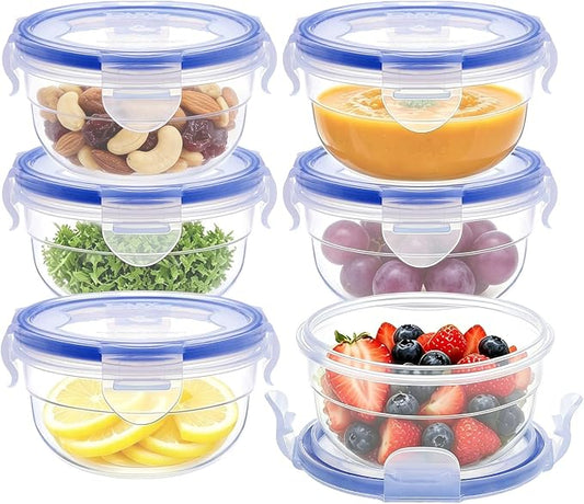 KIGI Round Food Storage Containers, 1.25 cup 10 oz, 6 Pack 12-Piece | Leak-Proof & Airtight, Small Plastic Bowls with 4-Sided Locking Lids for Snacks, Meal Prep and Lunch, BPA-Free, Freezer Safe by KIGI