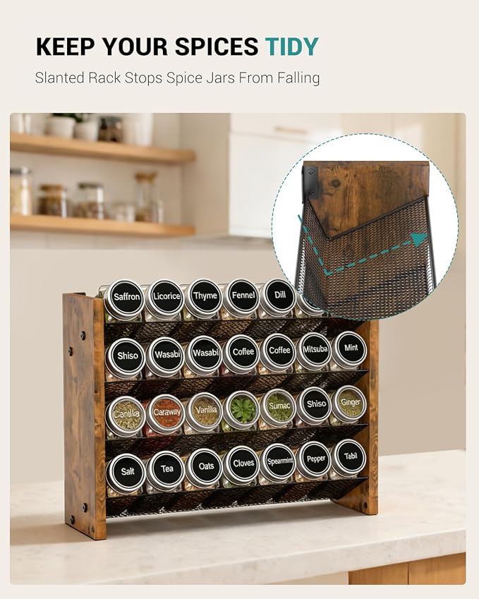 NESAPTO Spice Rack Organizer for Cabinet, Wood 4-Tier Vertical Seasoning Organizer, Wall Mount or Countertop Spice Shelf, Holds 28 Jars (No Jars Included), 14" W x 9.4" H - Image 3
