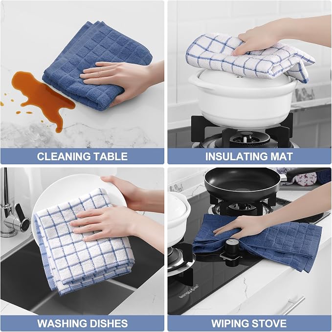 Homaxy Large Premium Cotton Kitchen Towels 16"x 28", 8 Pack, Navy Blue | Natural Ring Spun 390 GSM Dish Towels, Super Absorbent Terry Kitchen Hand Towels, Soft Tea Towels with Hanging Loop - Image 4
