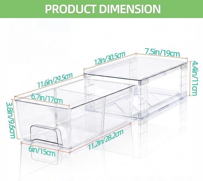 Small Stackable Clear Acrylic Storage Drawers(4 Pack) with Handles,Plastic Organizer Bins for Fridge Bathroom Kitchen Cabinet Pantry Coffee bar Undersink Office Closet Storage Bins - Image 3