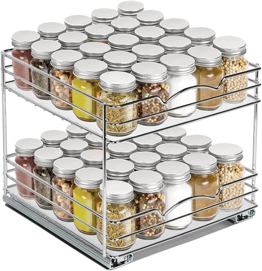 Pull-Out Cabinet Spice Rack Organizer 2-Tier, 10 ½"W x 10 ⅜"D x 8 ⅞"H | Slim Slide-Out Storage for Spices, Bottles & Jars, Premium Heavy-Duty Steel, Easy Install for Narrow Kitchen Cabinets, Chrome by HOLDN%E2%80%99STORAGE