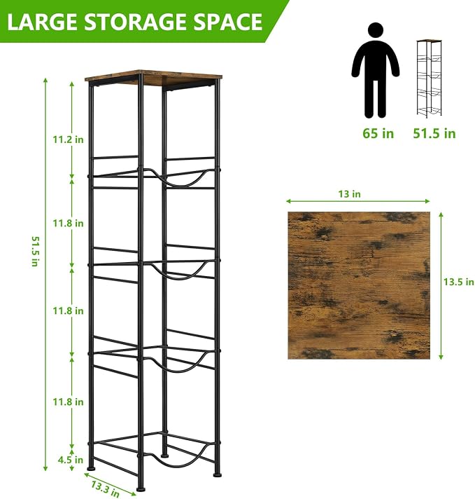 ETELI 5 Gallon Water Bottle Holder Organizer 4 Tier Water Cooler Jug Rack with Storage Shelves Water Bottle Dispenser Stand for Kitchen Living Room Office, Black and Brown - Image 2