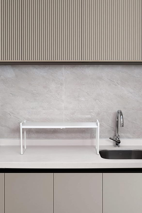 Nxconsu Expandable Shelf for Cabinets, Cabinet Shelf Riser, 12" White | Heavy-Duty Organizer Metal Dish Riser for Cabinets Holds 50LBS and Expands 13.4 to 24.5 in for Kitchen Pantry Plate Mug Spice - Image 2