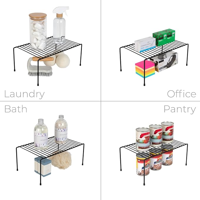 Smart Design Cabinet Storage Shelf Rack - Set of 6 - Medium - 8.5 x 13.25 Inch - Non-Slip Feet - Steel Metal Frame - Rust Resistant Coating - Cup, Dish, Counter & Pantry Organization - Kitchen - Black - Image 5
