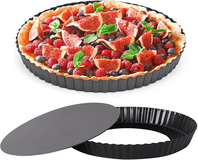 9 Inch Quiche Pan with Removable Bottom, 22cm Fluted Tart and Pie Flan Tins for Baking, Non-Stick Steel Quiche Dish for Pie, Mousse Cakes, Desserts by Pubiao