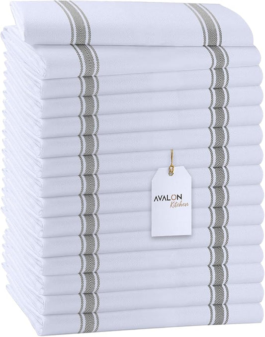 Dish Towels 15 Pack Grey Stripe 100% Cotton Kitchen Towel 15x25 Inch Tea Towels, Dish Cloths for Washing Dishes, Kitchen Rags for Drying Dishes by Avalon+Kitchen