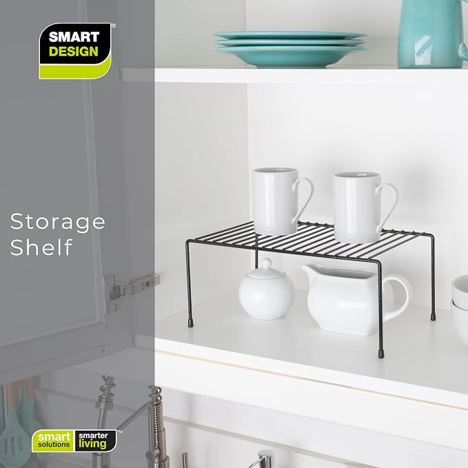 Smart Design Cabinet Storage Shelf Rack - Set of 6 - Medium - 8.5 x 13.25 Inch - Non-Slip Feet - Steel Metal Frame - Rust Resistant Coating - Cup, Dish, Counter & Pantry Organization - Kitchen - Black - Image 7