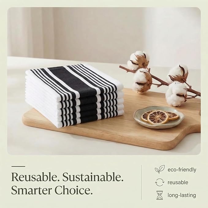 Urban Villa Kitchen Towels Cotton Dish Towels 20”x30” (Set of 6) Black - Image 8