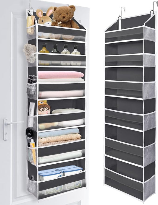 ULG Over The Door Organizer with 6 Large Pockets 12 Side Pockets, 50lbs Weight Capacity Door Hanging Organizer for Bedroom, Bathroom, Pantry, Nursery Storage, Dark Gray by ULG