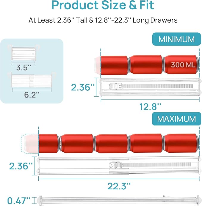 Vtopmart 2.36” Drawer Dividers with Expandable Inserts, 12.8"-22.3" Adjustable Kitchen Drawer Organizer, Clear Plastic Organizer Separator for Flatware, Utensil, Cutlery, 8 Dividers with 14 Inserts - Image 2