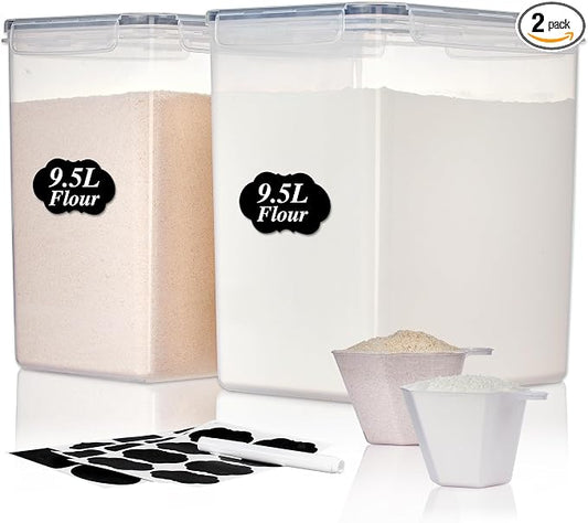 Vtopmart 9.5L Flour Sugar Storage Containers, 2 Pack, Each Fits 12.5 lb | Each for 12.5 lb Flour, Airtight Seal, Multiple Sizes, BPA Free, Food Grade Material, Dishwasher Safe (Not Lids) by Vtopmart