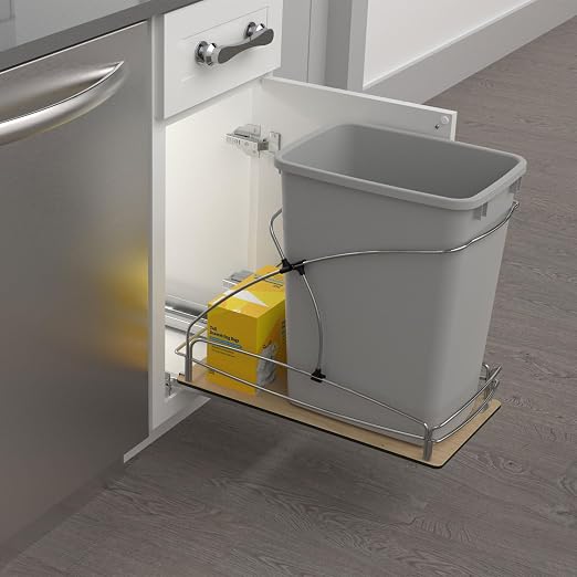 Rev-A-Shelf 35 Qt / 8.75 Gal Steel Bottom Mount Single Pullout Waste Container w/Soft-Close for Base Cabinets, Min Opening Width of 11", Silver, 54WC-1535SC-17-1 - Image 7