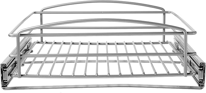 Knape & Vogt RS-MUB-14-FN 5 in. H x 15 in. W x 20 in. D Multi-Use Basket Silver Pull Out Cabinet Organizer, Frosted Nickel - Image 2