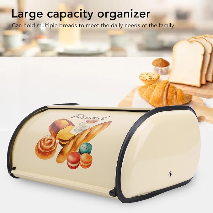 Buachois Bread Box Roll Top Metal Vintage Container Large Capacity | Roll Top Bread Box Metal Vintage Container Large Capacity for Kitchen Countertop Pastry Cake Keeper Storage - Image 7