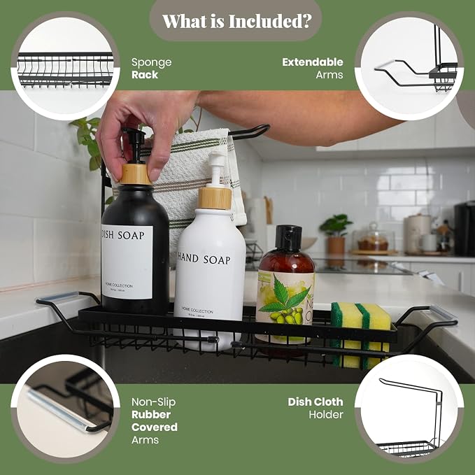DINEST Expandable Kitchen Sink Caddy Organizer, Stainless Steel Over Sink Sponge, Bottle, Dishcloth, BrushTowel Holder, Rustproof Non-Slip - Small - Image 7