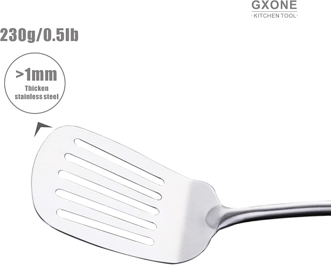 Slotted Turner/Spatula,for Skillet Grilling Cooking,Wooden Handle | 304 Stainless Steel Kitchen Utensil,Metal Spatula,Flipping Food,15.7 Inch - Image 4