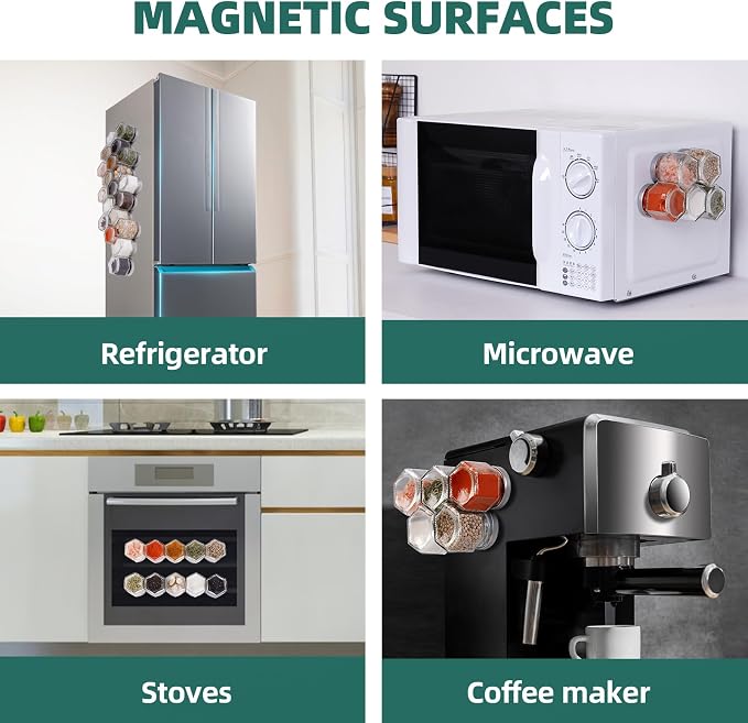 20 Glass Small Hexagon Magnetic Spice Jars for Refrigerator with Labels | Magnet Seasoning Containers with Shaker Lids, Fridge Magnetic Spice Rack Organizer with Jars - Image 6