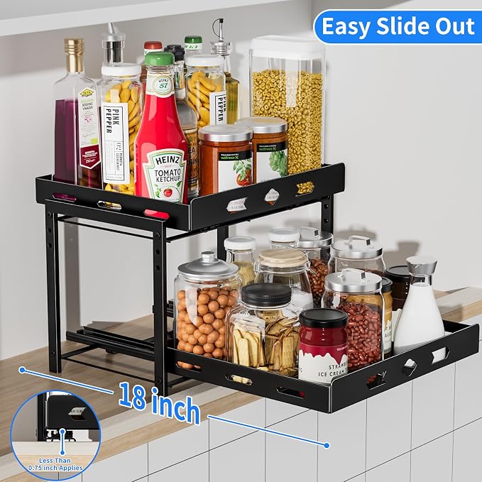 BOIVSHI Spice Organization for Cabinet, 14.1" Wx10.8 Dx9.2 H | 2 Tier Pull Out Spice Rack for Cabinet Space-saving, Vertical Spice Rack Height Adjustable, Metal Kitchen Spice Rack Cabinet - Image 7