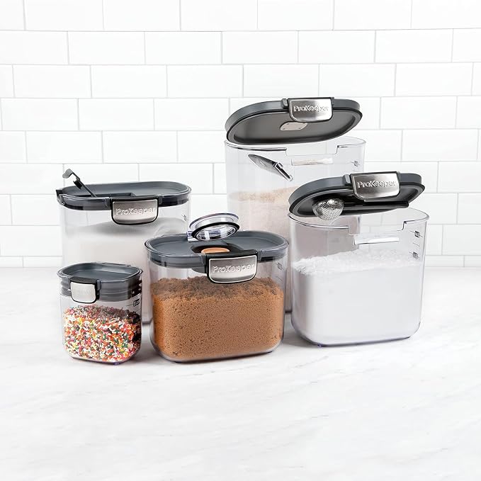 Progressive ProKeeper+ 9 Piece Clear Plastic Airtight Food Flour and Sugar Baker's Kitchen Storage Organization Container Canister Set with Magnetic Accessories (Grey/Clear, 9-Piece) - Image 5