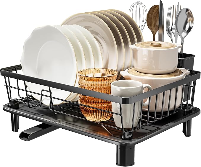 MOUKABAL Dish Drying Rack with Drainboard for Kitchen Counter, Black | 11×15 Large Capacity/Rustproof Stainless Steel/Fast Drainage Dish Drainer/Removable Utensil Holder/Kitchen Counter Organizer - Image 3