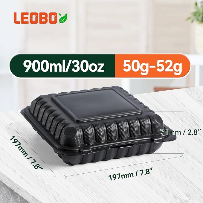 65-Pack 30oz 7.8 Inch Black Bento Box - Shrink Wrapped No Pre-Wash | 3-Compartment Reusable & Sturdy | Microwave and Freezer Safe Takeout Containers for Catering, Meal Delivery & Leftovers - Image 3