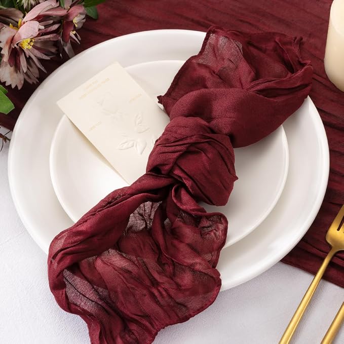 Cheesecloth Napkins Burgundy Red Cloth Napkins Bulk,Set of 50 | 21''x21'',Washable Boho Table Gauze Fabric Napkins,for Wedding Baby Bridal Shower Dinner Party Decor - Image 5