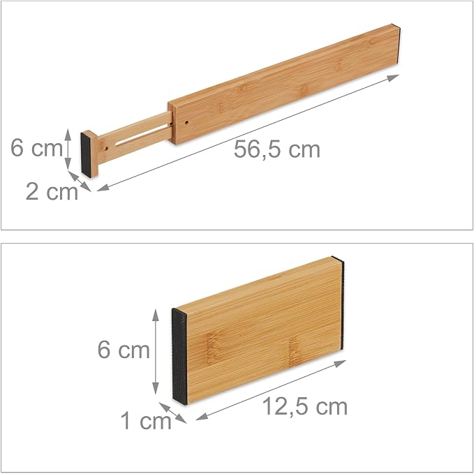Relaxdays Drawer Dividers 10 Piece Set Adjustable Length from 43.5 to 56.5 cm Bamboo Drawer Divider Kitchen Natural 6 x 56.5 x 2 cm - Image 4