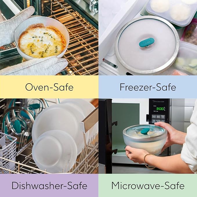 Anyday 4-Piece Medium Glass Food Storage with Lids (Clear Blueberry) | Plastic-Free Meal Prep, Microwave Cookware, Stackable Airtight Container, Vented Lid, Microwave-Safe Reheating - Image 6