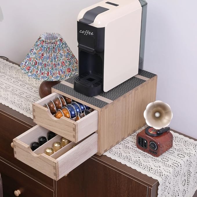DDYURI Drawer Holder for Coffee Brew - Kitchen Machine Stand Shelf Contertop - Serve Coffee Station and Pod Capsule Storage Organizer for Home Decor Office Storage Solution 2-Tier CF2D2C-Light - Image 3