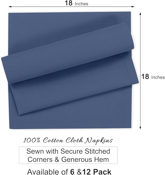 Ruvanti Cloth Napkins Set of 6, 100% Cotton High GSM 18x18 Inches Soft, Washable, Highly Durable & Absorbent, Perfect for Parties, Christmas, Thanksgiving Dinners – Bijou Blue - Image 8