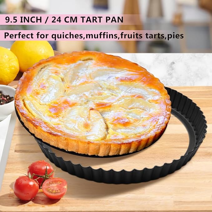 9 Inch Quiche Pan with Removable Bottom, 22cm Fluted Tart and Pie Flan Tins for Baking, Non-Stick Steel Quiche Dish for Pie, Mousse Cakes, Desserts - Image 6