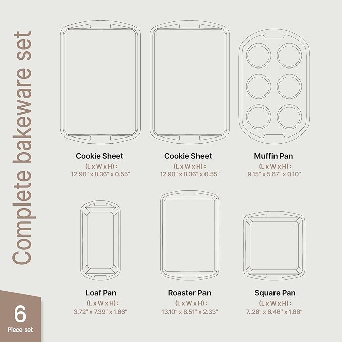 Bakken Swiss - Bakeware Set – 6 Piece – Stackable, Deluxe, Non-Stick Baking Pans for Professional and Home Cooking – Carbon Steel, Gray Stone Coating - Image 2