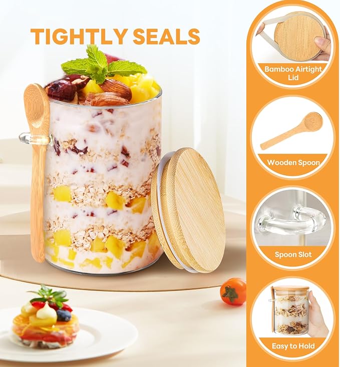 2 Pack 25oz Large Overnight Oats Containers with Lids, Overnight Oats Jars with Spoons, Glass Jars with bamboo Lids,salad jars with lids meal prep for Chia Seed Pudding Yogurt Cereal Coffee Flour - Image 4
