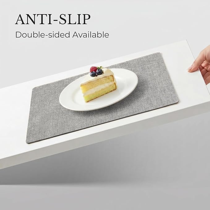 Romanstile Vinyl Placemats Set of 8, Reversible Faux Leather Heat Resistant Wipeable Table Mats, Waterproof Washable Non-Slip Table Placemats for Dining/Kitchen/Outdoor (Grey Light Grey, 12" x 17") - Image 6