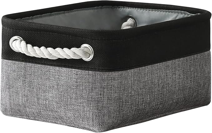Storage Basket for Organizing - 12x8x5.2 inch 1 Pack Fabric Storage Cubes, Baskets for Gifts Empty for Closet Organizer Dog Gift Cloth Toy (Grey & Black) by TheWarmHome