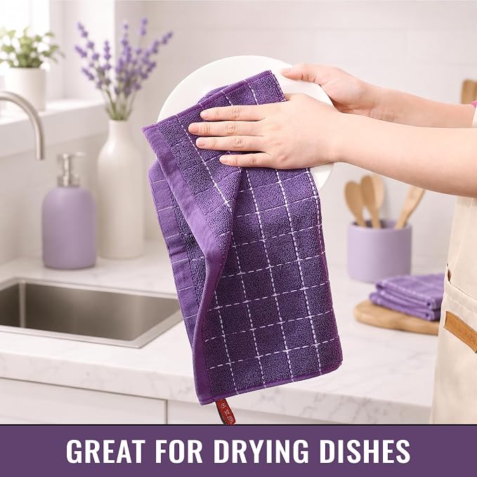 Kitinjoy 100% Cotton Terry Kitchen Dish Cloths, 12”x 12”, 8-Pack, Purple | Ultra Soft and Absorbent Dish Towels for Kitchen, Suitable for Drying and Washing Dishes - Image 5