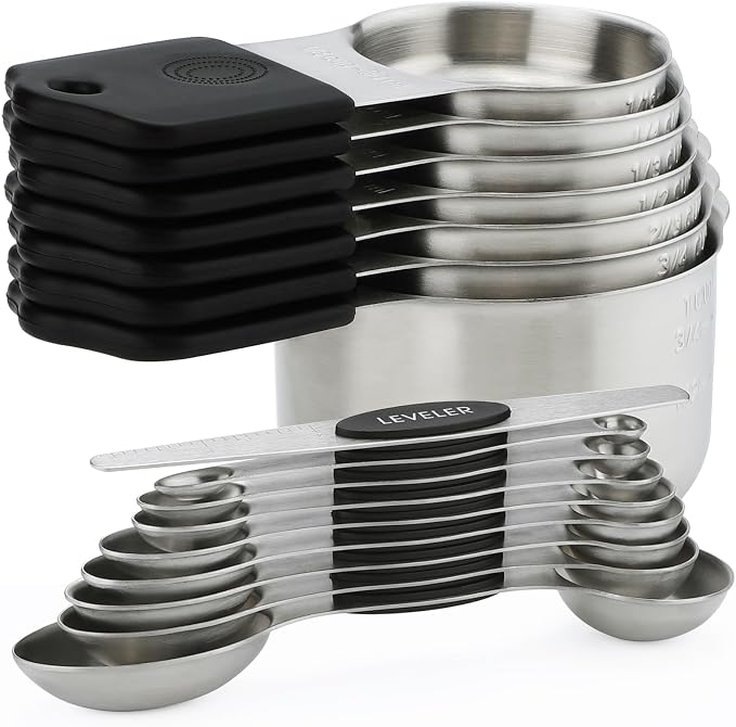 Magnetic Measuring Cups and Spoons Set of 16 Includes 7pcs Stainless Stee Stackable Nesting Magnetic Measuring Cup 9pcs Magnetic Measuring Spoon for Dry and Liquid Ingredients by YAMOLIN