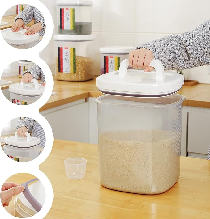 10 Lbs Rice Container Storage with Measuring Cup | 10lbs /5.0 Qt Capacity, Storage Rice & Cereal & Pet & Laundry Pod Bin, Kitchen Bathroom Pet Food Pantry - Image 5