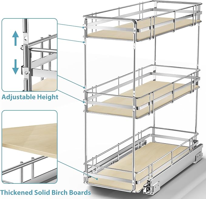 Pull Out Spice Rack Cabinet Organizer 7" W x 20½" D, 3 Tier Heavy Duty Slide Out Wood Shelf for Narrow Cabinet, Pull Out Storage for Kitchen - Image 5