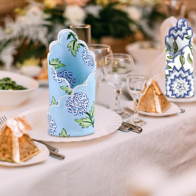 Hahafelt 12 Pcs Floral Cloth Napkins Block Print Colorful Cotton Napkins 18x18 Inches with Scalloped Edges Cotton Reusable Washable Napkin Bulk for Dinner Table Cocktail Party Weddings Home Decor - Image 7