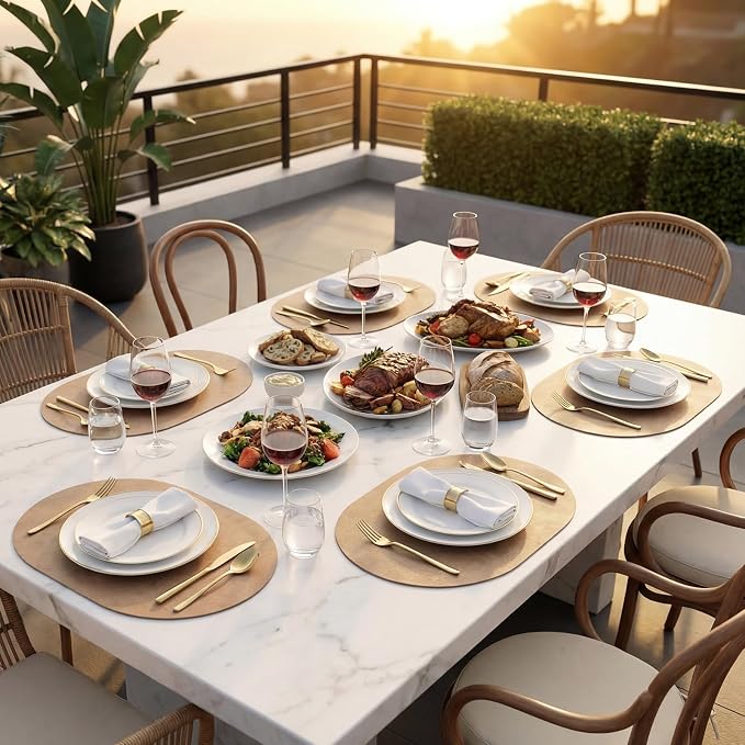 Placemats, Oval Placemats 2mm Ultra Thick Faux Leather Table Mats, Heat Resistant Waterproof Wipeable Dining Mats for Kitchen Table, Set of 4, Apricot - Image 7